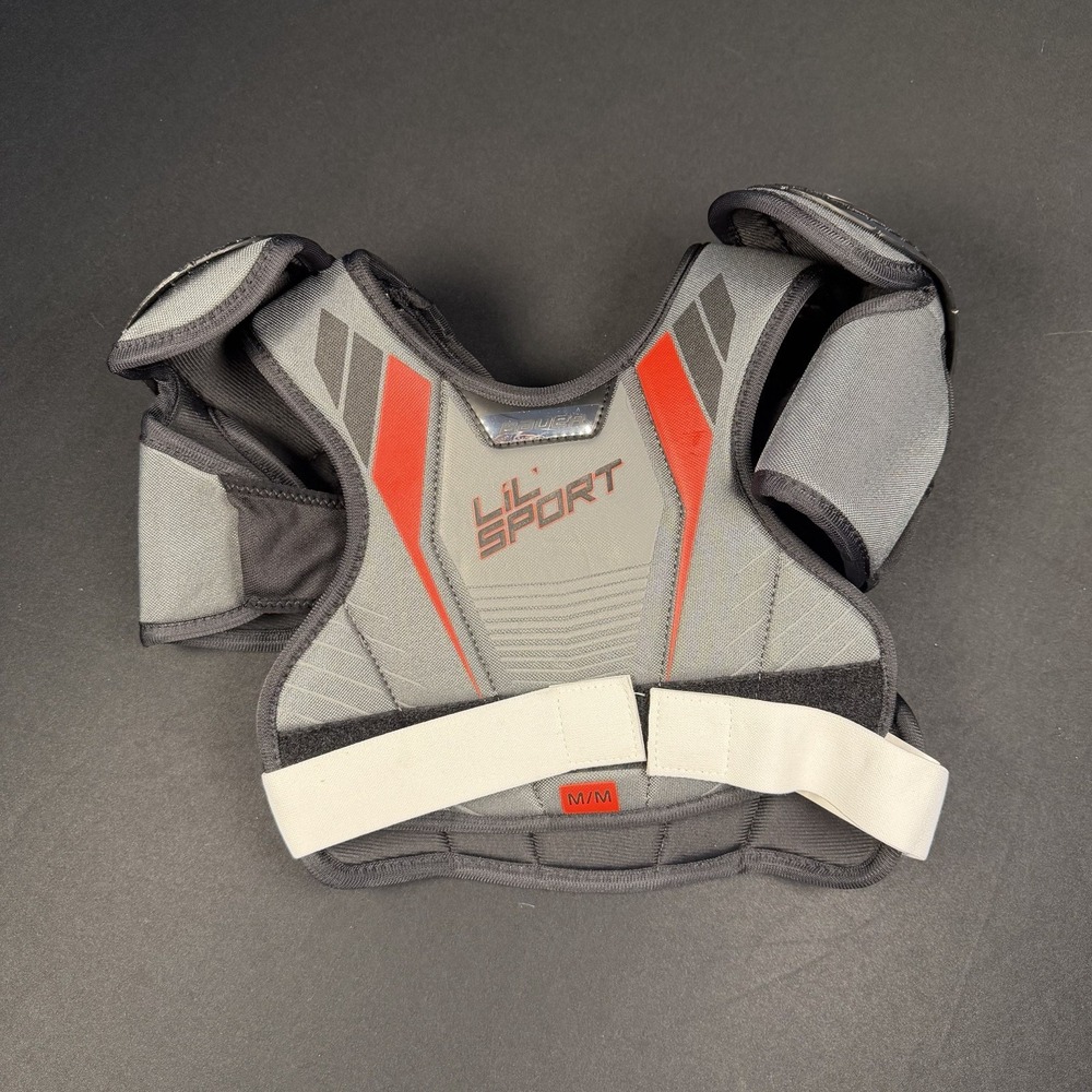 Bauer Lil' Sport Hockey Shoulder Pads, Youth Medium Black And Red
